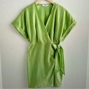& Other Stories Lime green wrap dress linen